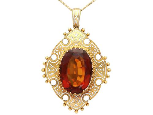 21.63ct Citrine, Enamel and 18ct Yellow Gold Pendant - Antique Victorian (1869) (1 of 9) 21.63ct Citrine, Enamel and 18ct Yellow Gold Pendant - Antique Victorian (1869) (1 of 9)