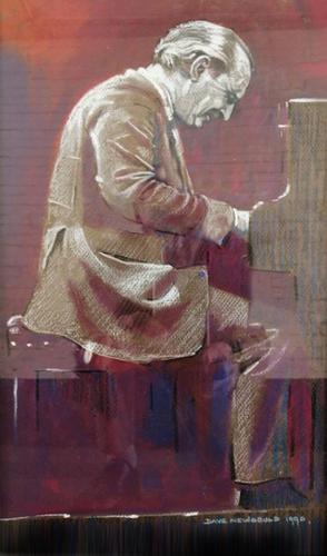 A pastel and watercolour of the Bebop Jazz pianist Joe Palin (1 of 4)