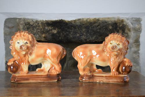 Large 19th Century Staffordshire Pottery Lions (1 of 10)