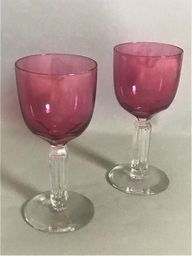 A Gorgeous Pair of Victorian Cranberry Bowl Wine Glasses (1 of 4) A Gorgeous Pair of Victorian Cranberry Bowl Wine Glasses (1 of 4)