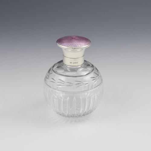 Silver, Lilac Guilloche Enamel & Cut Glass Scent Bottle (1 of 12)