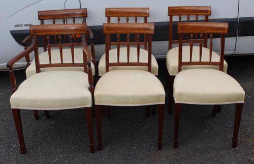 1930's Mahogany Set 6 Dining chairs with Inlay '4+2 Carvers' (1 of 3)