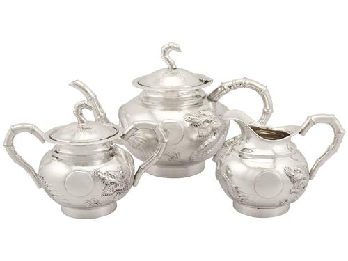 Chinese Export Silver Three Piece Tea Service - Antique Circa 1900 (1 of 15) Chinese Export Silver Three Piece Tea Service - Antique Circa 1900 (1 of 15)