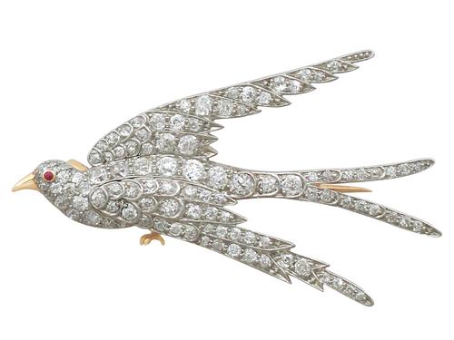 3.34ct Diamond, Ruby & 18ct Yellow Gold Swallow Brooch - Antique c.1910 (1 of 9) 3.34ct Diamond, Ruby & 18ct Yellow Gold Swallow Brooch - Antique c.1910 (1 of 9)