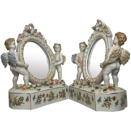 Pair of Small Dresden Victorian Style Porcelain Cherub Table Mirrors (1 of 60) Pair of Small Dresden Victorian Style Porcelain Cherub Table Mirrors (1 of 60)