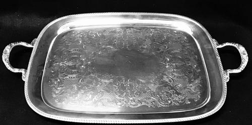 Large Mid Century Silver Plated on Copper  Two Handle Butlers Tray (1 of 6)