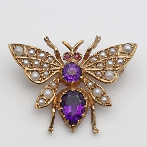 Vintage Gold Amethyst & Seed Pearl Novelty Brooch (1 of 5)