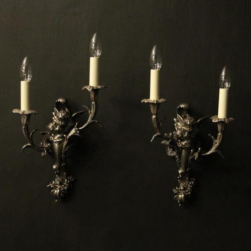 French Silver Gilded Cherub Antique Wall Sconces (1 of 10)