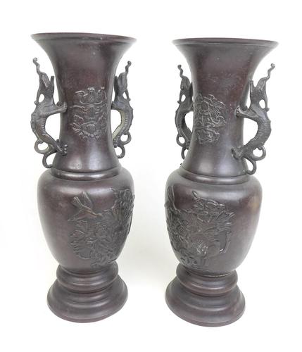 Pair of Early 20th Century Japanese Bronzed Vases, Meiji Style (1 of 5)