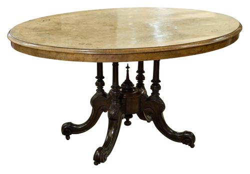 Oval Inlaid Walnut Loo Table on Quadruple Base (1 of 8) Oval Inlaid Walnut Loo Table on Quadruple Base (1 of 8)
