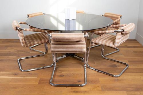 Pieff Glass Chrome Dining Table & 6 Chairs Late 1970s (1 of 14)