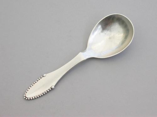 George V Danish Silver Beaded Pattern Caddy Spoon by Georg Jensen of Denmark, with London Import Marks for George Stockwell 1922 (1 of 8)