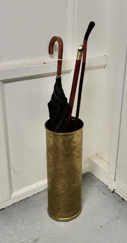 Arts & Crafts Embossed Brass Stick Stand / Umbrella Stand (1 of 5)