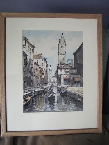 "Sirol" Antonio Sirolli Watercolour of Venice (1 of 3)