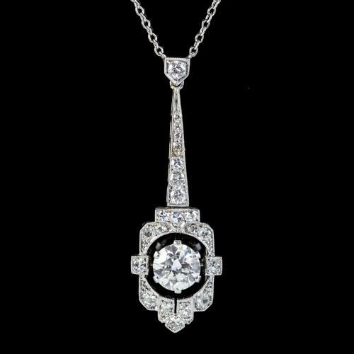 Art Deco Diamond Pendant Necklace Platinum 0.90ct Diamond 1.40ct Total c.1920 (1 of 8)