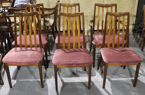 Gplan 1960s Set 6 Quality Walnut Dining Chairs Pink Stripe Seats (1 of 4)