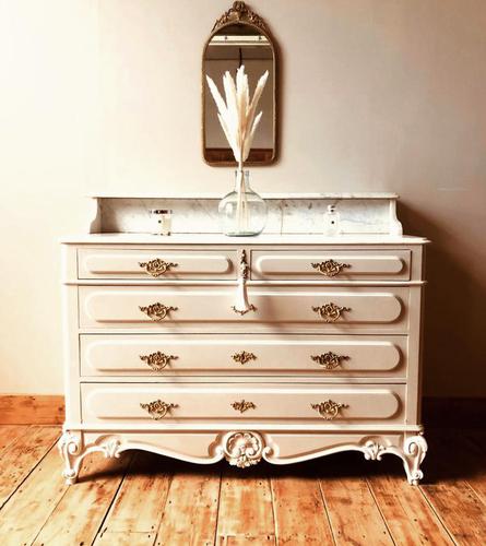 Antique Style Chest of Drawers with Marble Gallery / Grey Drawers (1 of 7) Antique Style Chest of Drawers with Marble Gallery / Grey Drawers (1 of 7)
