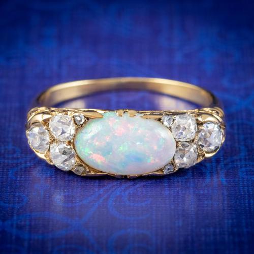 Antique Victorian Opal Diamond Ring 18ct Gold 2ct Opal c.1880 (1 of 6)