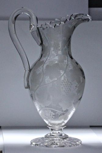Large, vine-engraved, Victorian, English 'possibly Stourbridge' ewer or claret jug (1 of 5) Large, vine-engraved, Victorian, English 'possibly Stourbridge' ewer or claret jug (1 of 5)