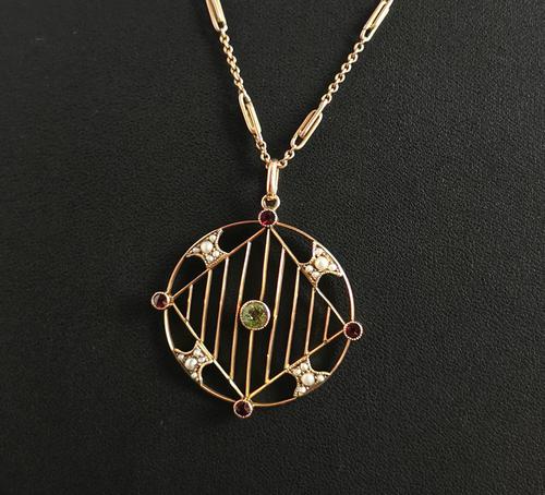 Antique Edwardian 9ct Gold Pendant, Peridot, Garnet and Pearl (1 of 10) Antique Edwardian 9ct Gold Pendant, Peridot, Garnet and Pearl (1 of 10)