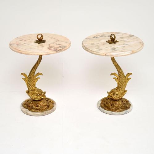 Pair of Antique Marble & Brass Side Tables (1 of 12)