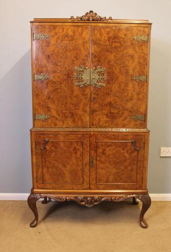 Queen Anne Style Burr Walnut Cocktail Drinks Cabinet (1 of 14)