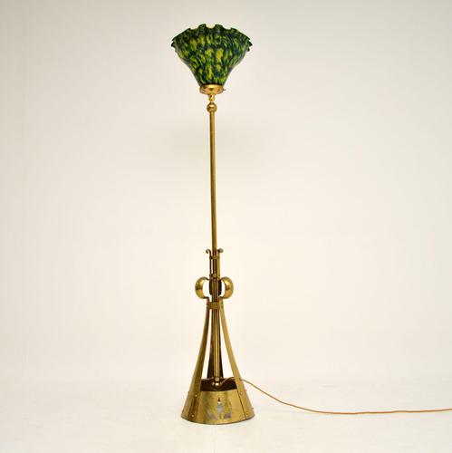 Antique Art Nouveau Brass & Glass Floor Lamp (1 of 12)