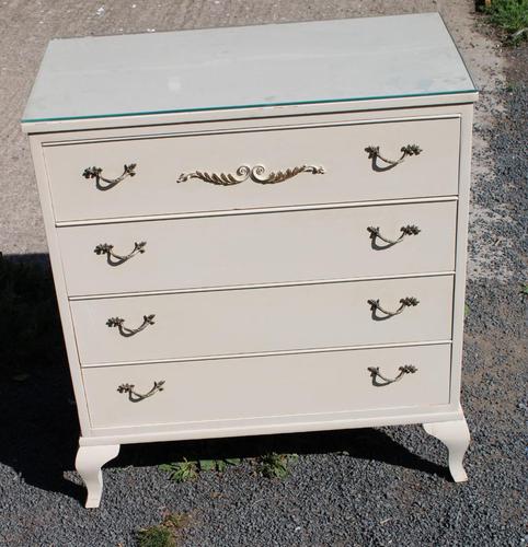 1960s White Chest of 4 Drawers with Glass Top (1 of 4)