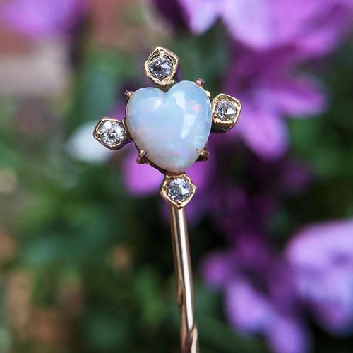 Antique Victorian Gold Opal Heart & Diamond Cased Stick Pin (1 of 9) Antique Victorian Gold Opal Heart & Diamond Cased Stick Pin (1 of 9)