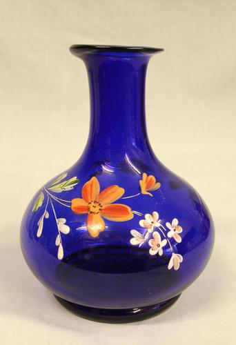 Antique Bristol Blue Decorated Glass Vase (1 of 5)