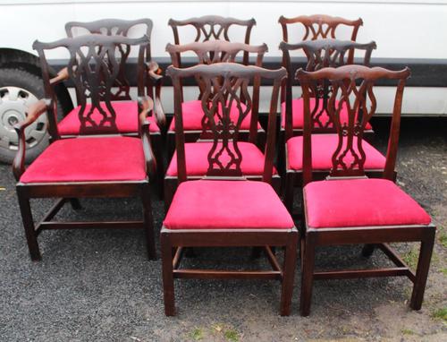 1900s -Set 8 Walnut Georgian style Dining Chairs with Pop out Seats 6+2 (1 of 3)