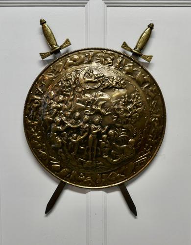 Large Decorative Wall Hanging Brass Shield with Cross Swords (1 of 7) Large Decorative Wall Hanging Brass Shield with Cross Swords (1 of 7)