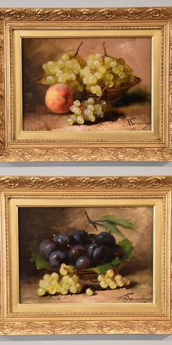 Oil Painting Pair by J Tourvin "White Grapes and Plums" (1 of 10) Oil Painting Pair by J Tourvin "White Grapes and Plums" (1 of 10)
