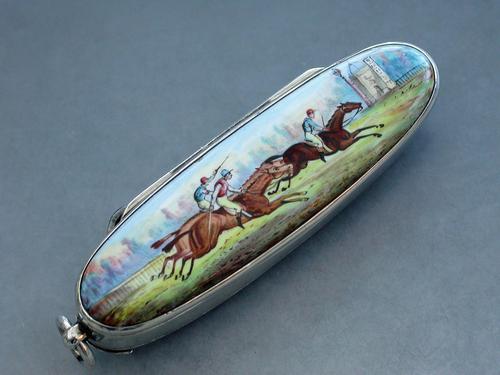 Victorian Silver & Enamel Combination Vesta Case/ Pen Knife / Pencil / Button Hook - Horse Racing by Alfred Fuller, London 1887 (1 of 14) Victorian Silver & Enamel Combination Vesta Case/ Pen Knife / Pencil / Button Hook - Horse Racing by Alfred Fuller, London 1887 (1 of 14)
