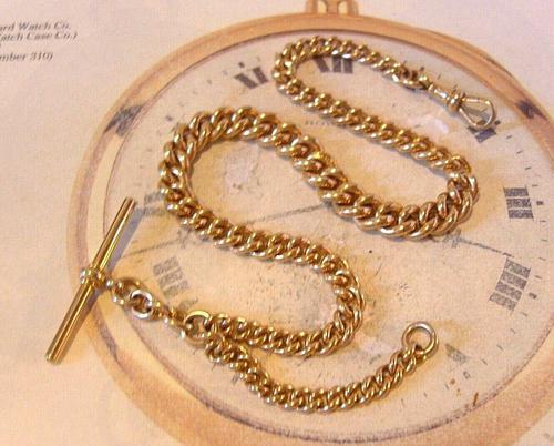 Ictorian 1890s Pocket Watch Chain Large Antique 10ct Gold Filled Albert With T Bar (1 of 11)