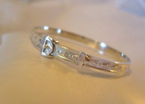 Vintage Sterling Silver Childs Christening Bangle 1977 Expanding Buckle Bracelet Nos (1 of 7)