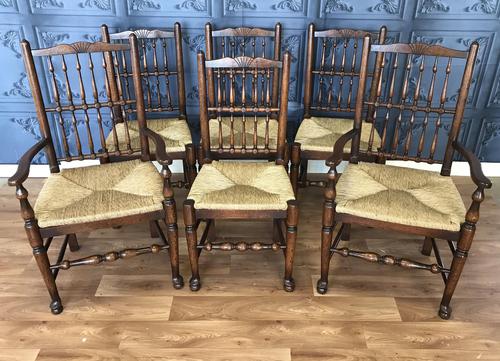 Set of Six Oak Spindle Back Dining Chairs (1 of 12)