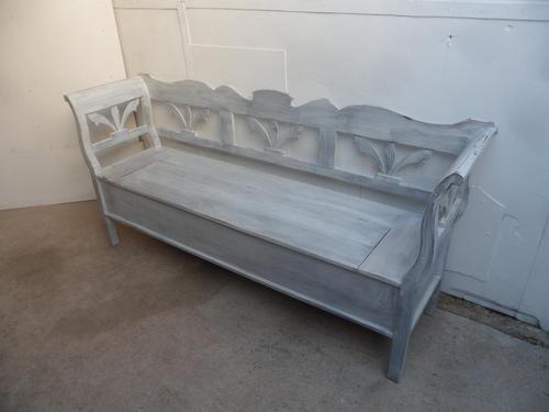 White & Grey 3 Seater Antique Pine Kitchen / Hall Box Settle/ Bench (1 of 10)