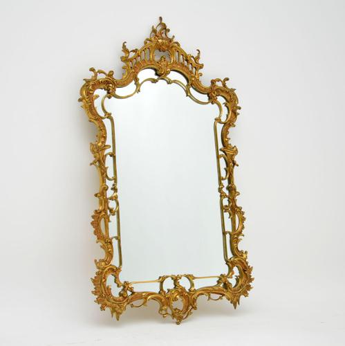 Large Antique Chippendale Style Gilt Brass Mirror (1 of 12)