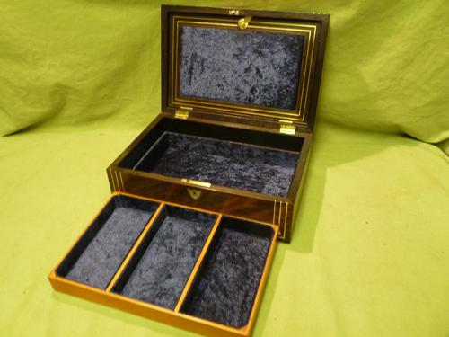 Inlaid Unisex Rosewood Jewellery Box + Tray. c1835 (1 of 12) Inlaid Unisex Rosewood Jewellery Box + Tray. c1835 (1 of 12)
