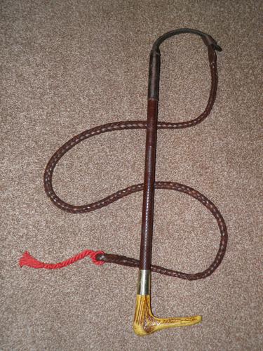 Vintage SWAINE ADENEY BRIGG Plaited Leather Gents Hunt Whip W/Beaufort Thong (1 of 8)