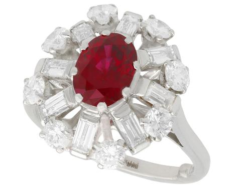 2.02ct Ruby & 1.60ct Diamond, Platinum Cluster Ring - Vintage c.1960 (1 of 12) 2.02ct Ruby & 1.60ct Diamond, Platinum Cluster Ring - Vintage c.1960 (1 of 12)