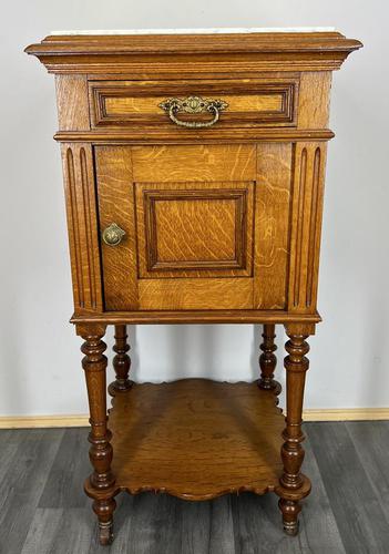 Carved French Antique Bedside Table Cupboard Cabinet With Marble Top (1 of 7)