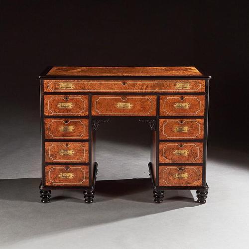 Rare Chinese Export Amboyna & Ebony Campaign Kneehole Desk (1 of 8) Rare Chinese Export Amboyna & Ebony Campaign Kneehole Desk (1 of 8)