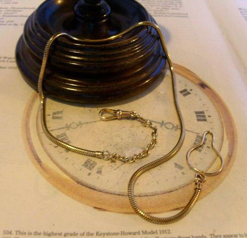 Vintage Pocket Watch 1940s Long 12ct Rolled Gold Snake Link Albert With Button Clip (1 of 12)