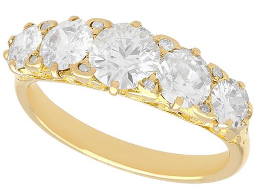 3.31ct Diamond & 18ct Yellow Gold Five Stone Ring c.1930 (1 of 9) 3.31ct Diamond & 18ct Yellow Gold Five Stone Ring c.1930 (1 of 9)