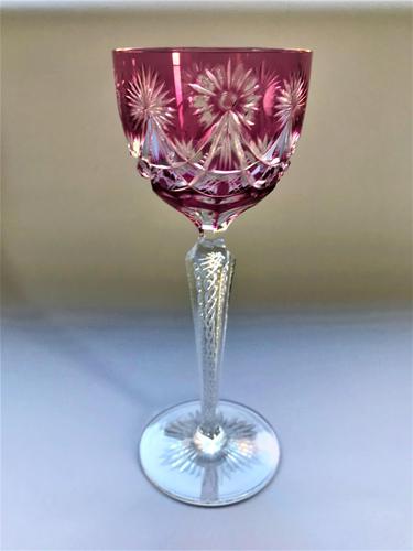 Vintage Bohemian Cranberry Cut Hock Glass (1 of 7)