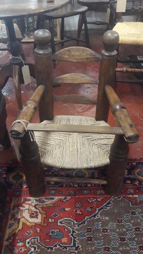 Primitive French Child’s Elbow Chair, Sea Grass Seat. Some restoration (1 of 3)