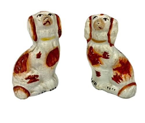 Antique Pair of Miniature Staffordshire Pottery Dogs c.1830 (1 of 5)