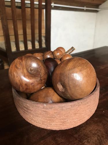 Mid Century Teak Fruit in a Bowl - 9 Pieces (1 of 3)